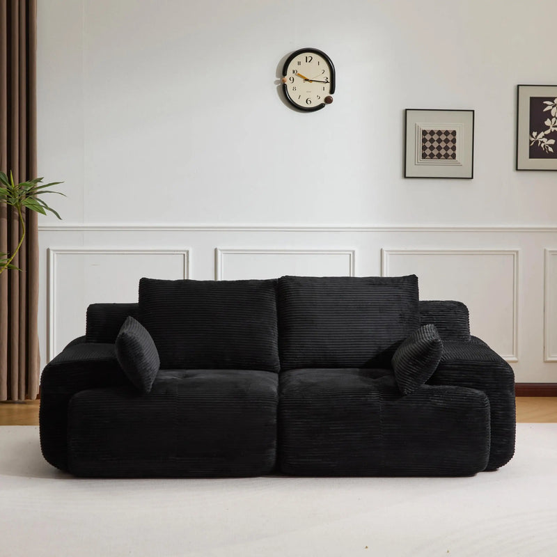 3-Seater L-Shaped Corner Sofa,Corduroy No Assembly Required Lounger,Black Modular Sectional Couch with Pillows,Soft Loveseat