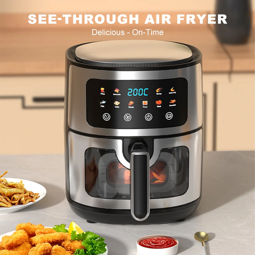 6L Electric Air Fryer with Viewable Window Smart Touch Digital Display Adjustable Temperature Household Oil free Frying Machine