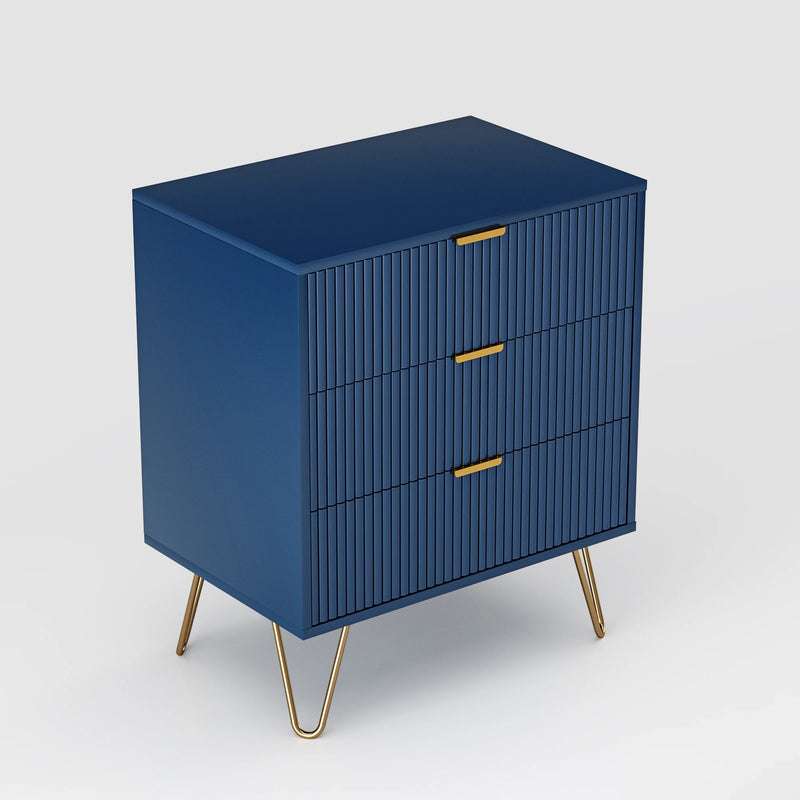 Rosahqnda Gold-plated Leg Bedside Table,Vertical Grain with Drawers,Suitable for Bedroom,Living Room,Dark Blue