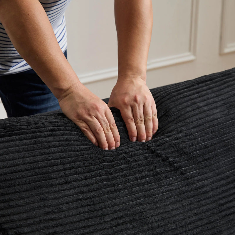 3-Seater L-Shaped Corner Sofa,Corduroy No Assembly Required Lounger,Black Modular Sectional Couch with Pillows,Soft Loveseat