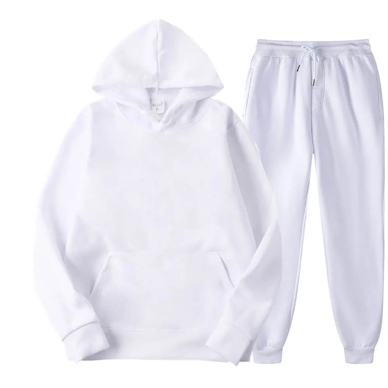 Men Tracksuit 2 Pieces Sets Hooded Sweatshirt +Drawstring Pants Male Hoodies Running Sportswear Men Women Autumn Sportwear