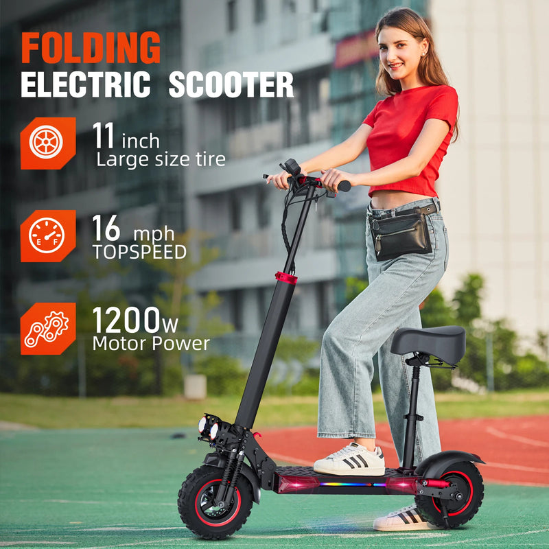 J11 Max Folding Electric Scooter 1200W Motor 48V18AH 10-inch Tires Adult Travel E-Scooter with Seat 30-40 Miles Electric Scooter