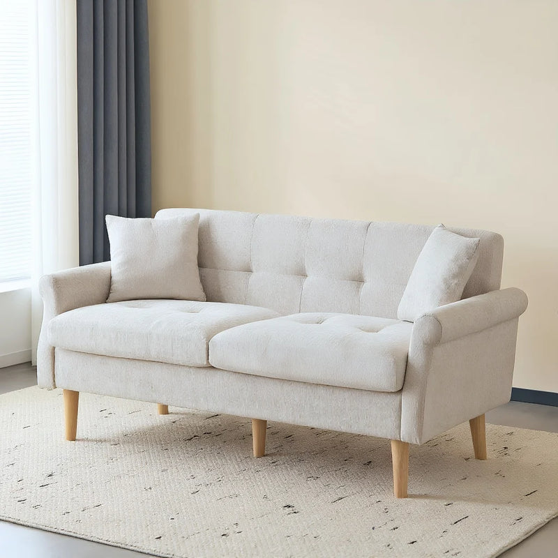 KOMHTOM Sofa 2-Seater, 2-Seater Sofa with 2 Cushions, Small Fabric Couch Kitchen Sofa with Armrest, Mini Sofa Padded Couch