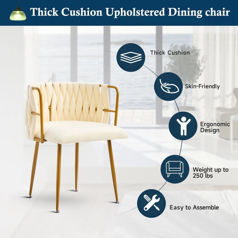 Formwell dining chair set of 2pcs velvet fabric hand wave metal frame curved backrest for kitchen dining living room