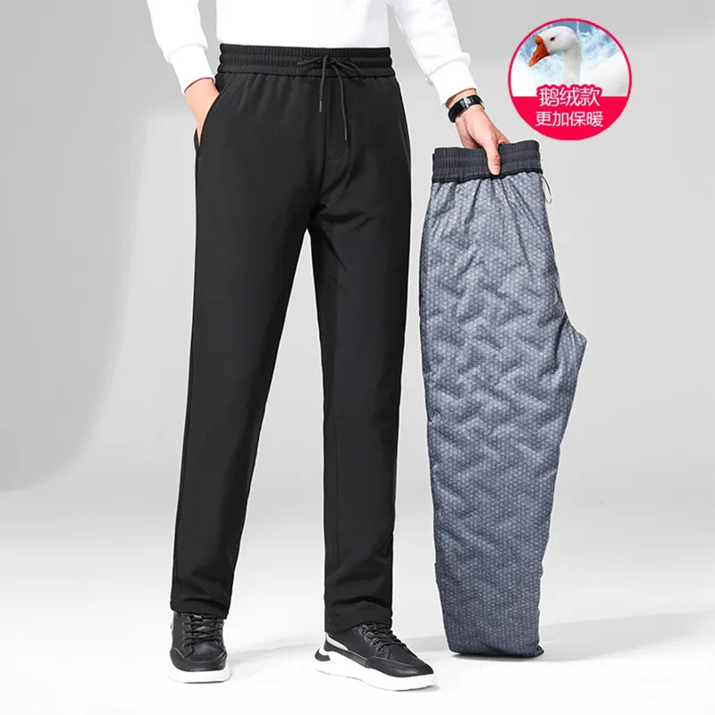 Men's Winter 90% Goose Down Pants Straight Loose Fit Elastic Waist Thick Warm Casual Down Trousers Man  כרית ברווז לגברים PT-586
