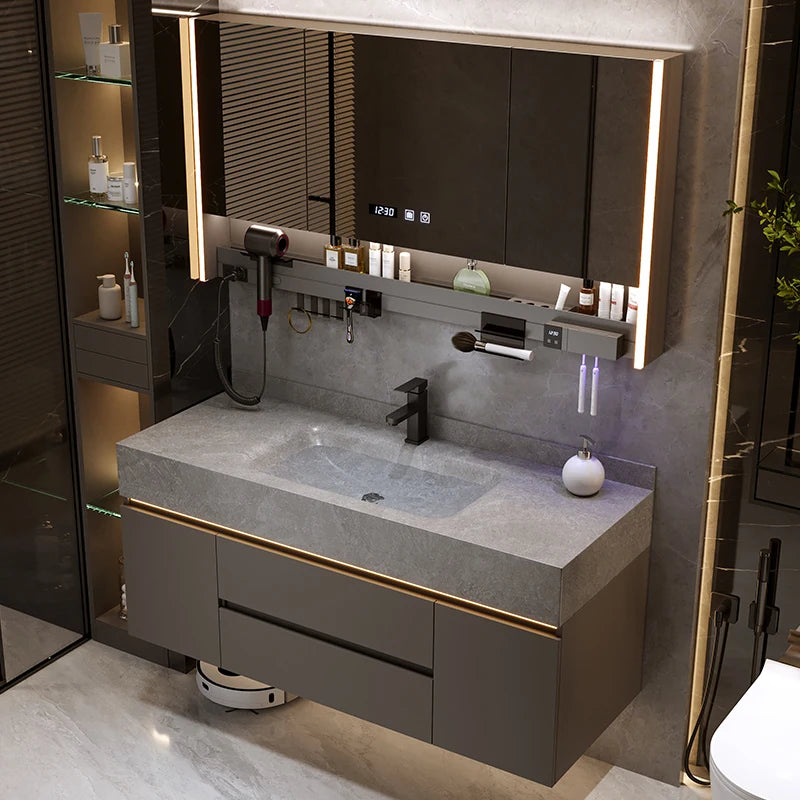 Bathroom Cabinet with Rock Plate Integrated Basin Bathroom Vanity Cabinet with Sink Smart Mirror Combination Bathroom Furniture