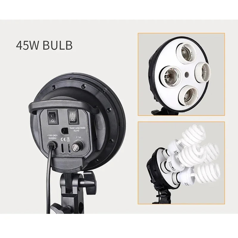 SH Photography Softbox Light Kit Four Lamp Holders Continuous Light System With E27 Photographic Bulb Accessories Photo Studio
