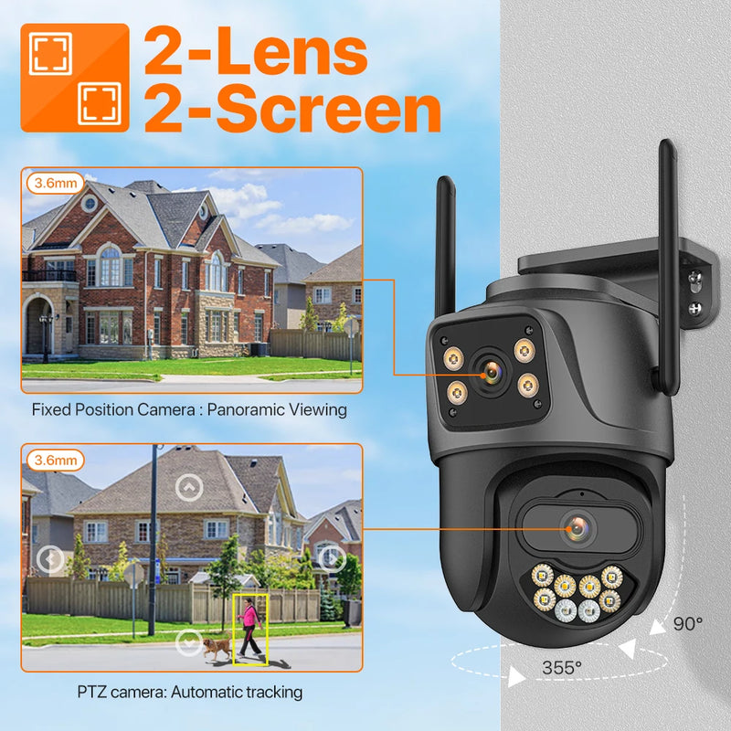 3-Lens 3-Screen 4K HD WIFI IP Camera 2-Lens 2-Screen PTZ Camera Ai Human Detection IP66 Waterproof CCTV Video Surveillance iCsee