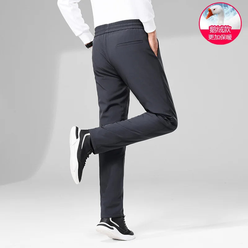 Men's Winter 90% Goose Down Pants Straight Loose Fit Elastic Waist Thick Warm Casual Down Trousers Man  כרית ברווז לגברים PT-586
