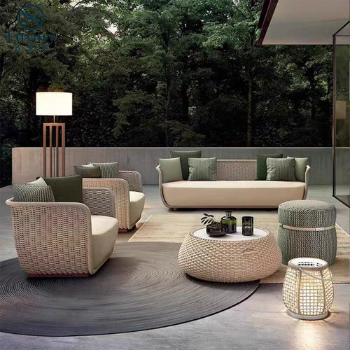 Italian Style Modern Luxury Waterproof Outdoor Rattan Garden Sofa Set For Hotels And Villas For Courtyard
