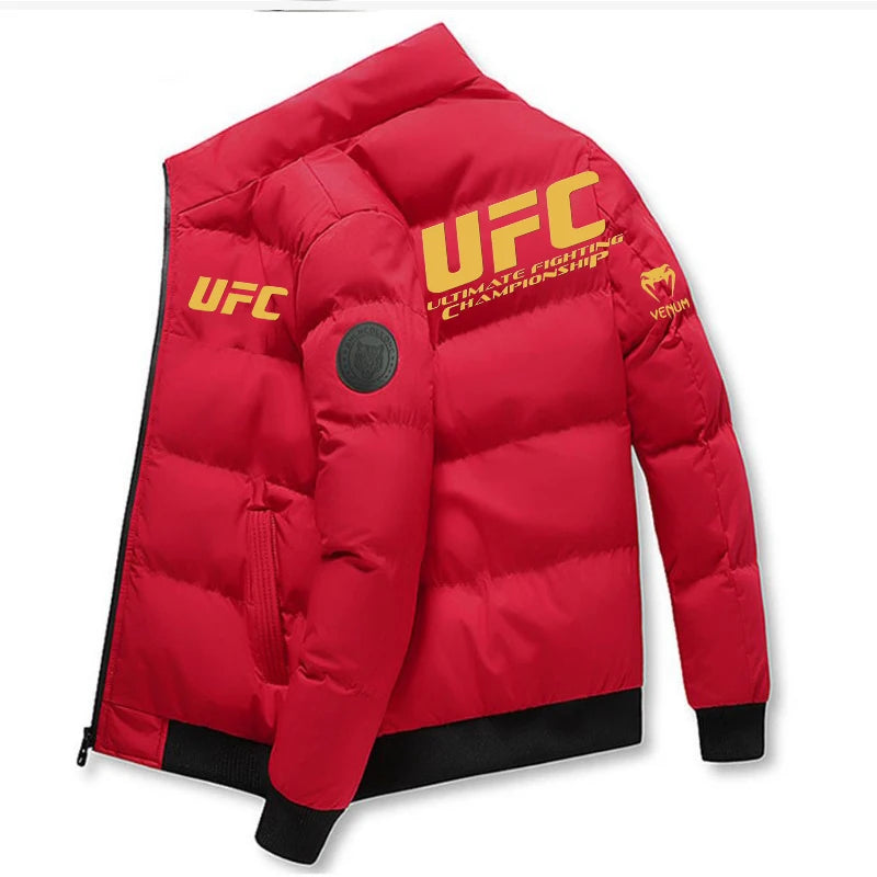 2025UFC new thick jacket, warm cotton-padded jacket, winter casual sports down jacket, stand-up collar windproof jacket
