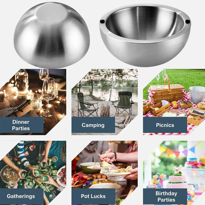 Chilled Serving Bowl Double walled stainless steel thick insulated bowl Insulated Dip Chiller Bowl for Sauces Guacamole Salad