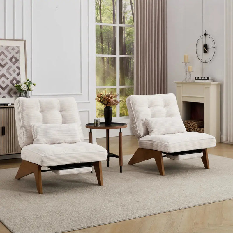 Fabric Backless Adjustable Lounge Chair with Footrest, Waist Cushion & Wooden Leg, Living Room, Bedroom, Home Relaxation Seating