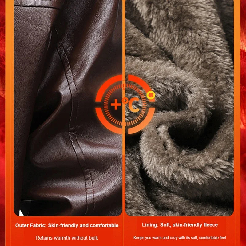 Winter Fleece-lined Leather Jacket Men 2025 New Coat Men's Top Windproof Leisure Mens Streetwear Zipper Retro Moto Biker Jackets