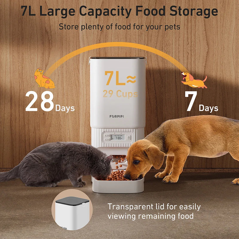 Automatic Cat Feeder Furpipi 7L Slow Food Machine Timed Cat Dry Food Dispenser Auto Pet Meal Feeder for Cats and Small Dogs