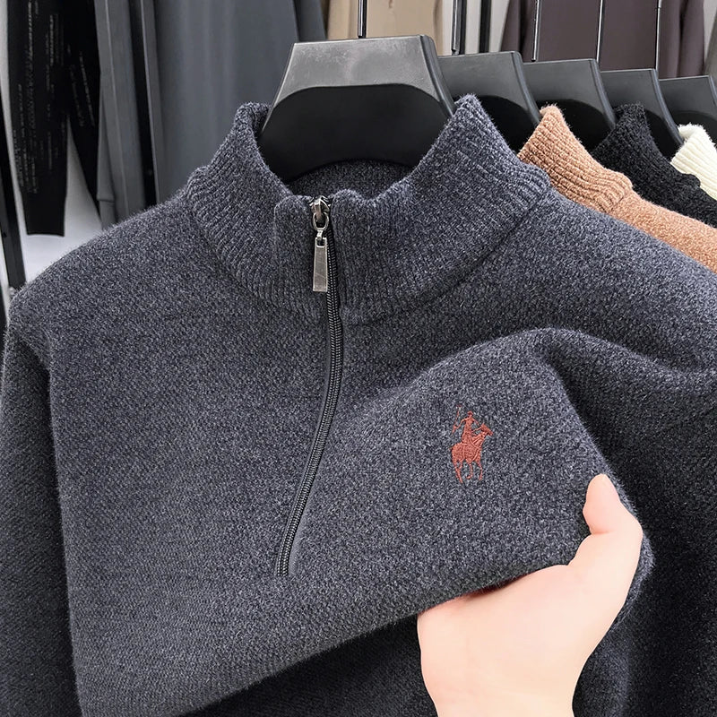 Luxury Thicken Men's New Sweater Autumn Winter Keep Warm Embroidery Zipper Fashion Design High Quality Knit Leisure Men Clothing