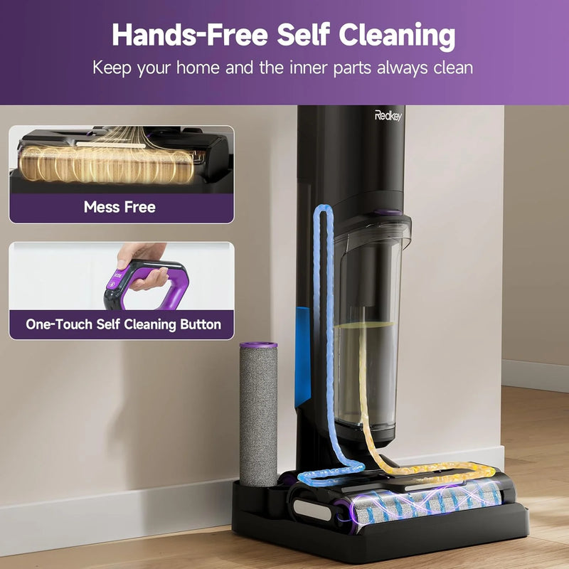 Redkey W15 Wireless Wet and Dry Vacuum Cleaner 3 in 1 Cordless Vacuum Mop with Self-Washing Edge Cleaning 45min Runtime