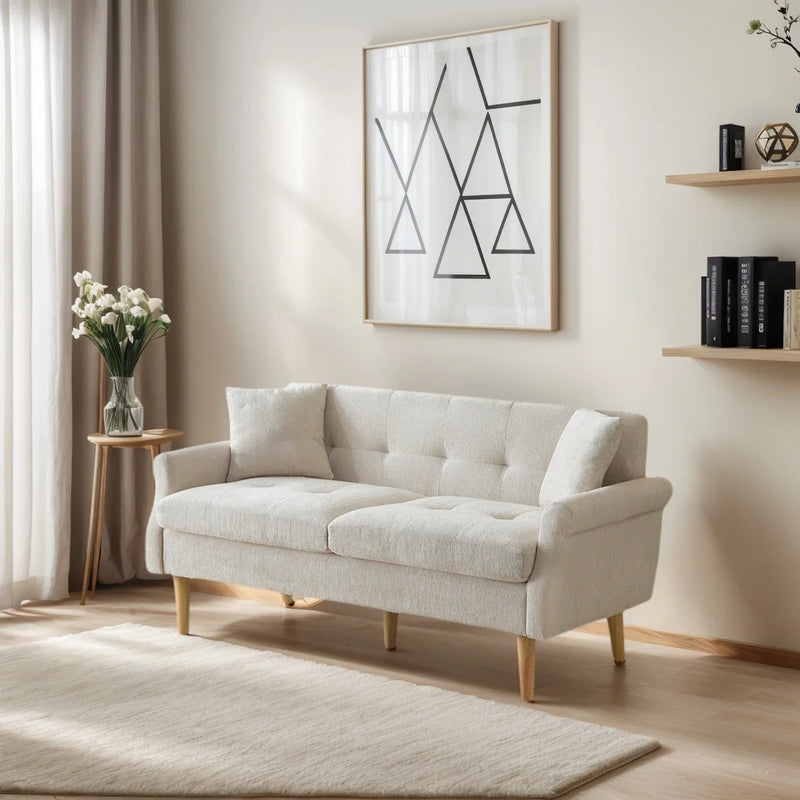 KOMHTOM Sofa 2-Seater, 2-Seater Sofa with 2 Cushions, Small Fabric Couch Kitchen Sofa with Armrest, Mini Sofa Padded Couch