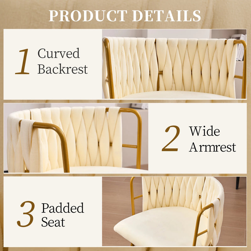 Formwell dining chair set of 2pcs velvet fabric hand wave metal frame curved backrest for kitchen dining living room