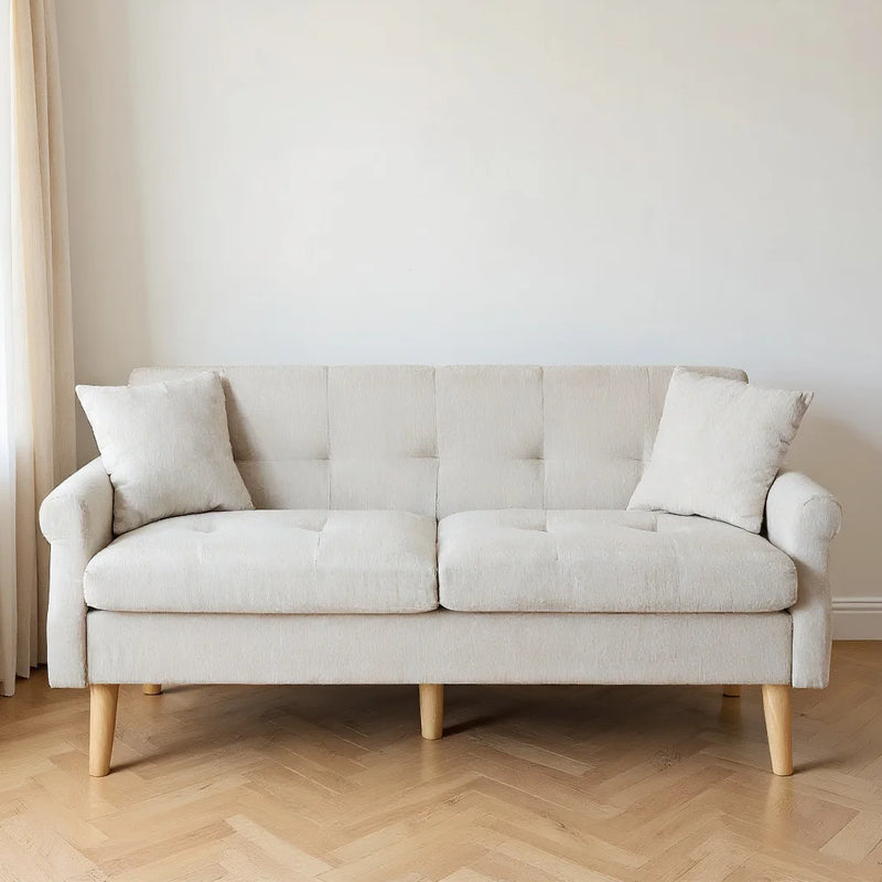 KOMHTOM Sofa 2-Seater, 2-Seater Sofa with 2 Cushions, Small Fabric Couch Kitchen Sofa with Armrest, Mini Sofa Padded Couch