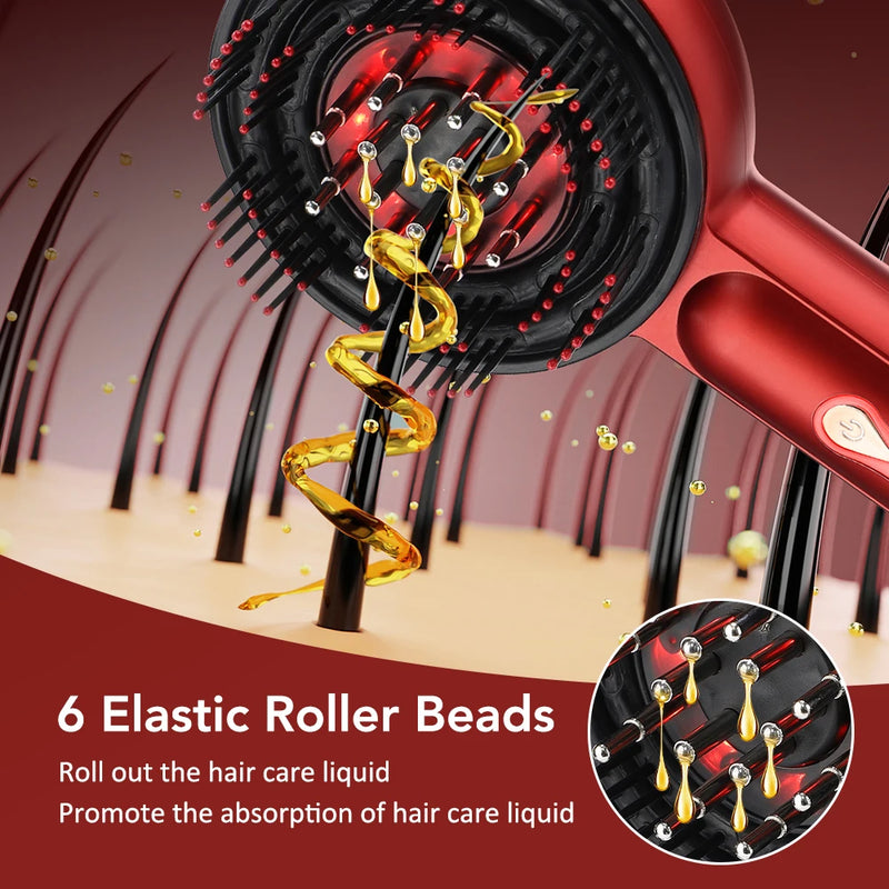 Electric Vibration Massage Comb Hair Care Brush Scalp Oil Applicator 630nm Red Light Therapy Hair Follicle Growth Comb Anti Loss