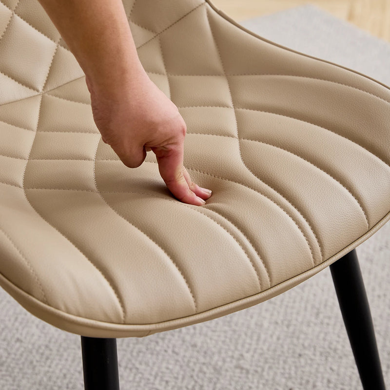 Set of 4 Modern Faux Leather Dining Chairs, Quilted Retro Style Accent Chair with Iron Legs, Luxury Upholstered Leisure Chairs