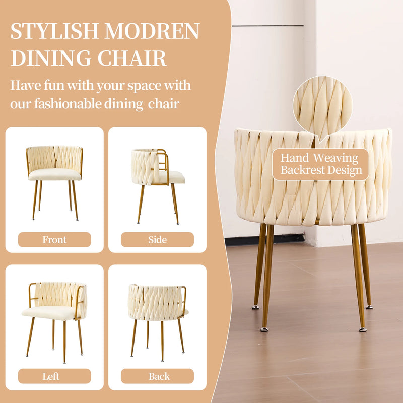 Formwell dining chair set of 2pcs velvet fabric hand wave metal frame curved backrest for kitchen dining living room