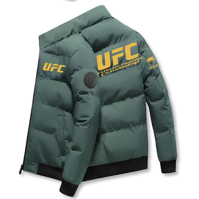 2025UFC new thick jacket, warm cotton-padded jacket, winter casual sports down jacket, stand-up collar windproof jacket