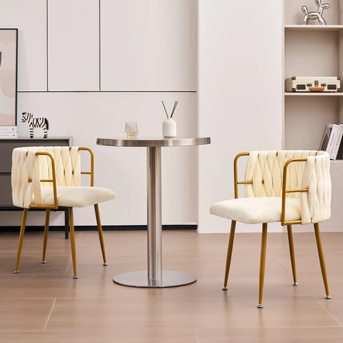 Formwell dining chair set of 2pcs velvet fabric hand wave metal frame curved backrest for kitchen dining living room