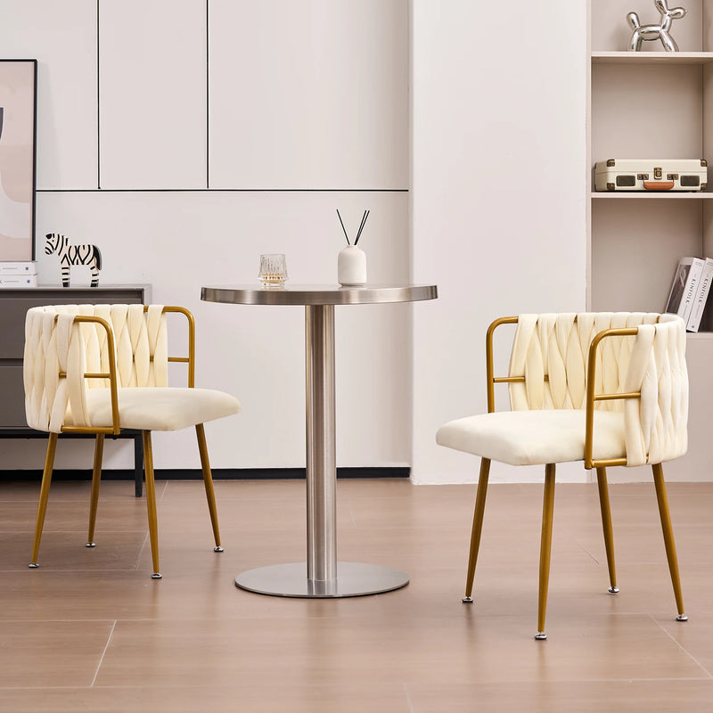 Formwell dining chair set of 2pcs velvet fabric hand wave metal frame curved backrest for kitchen dining living room