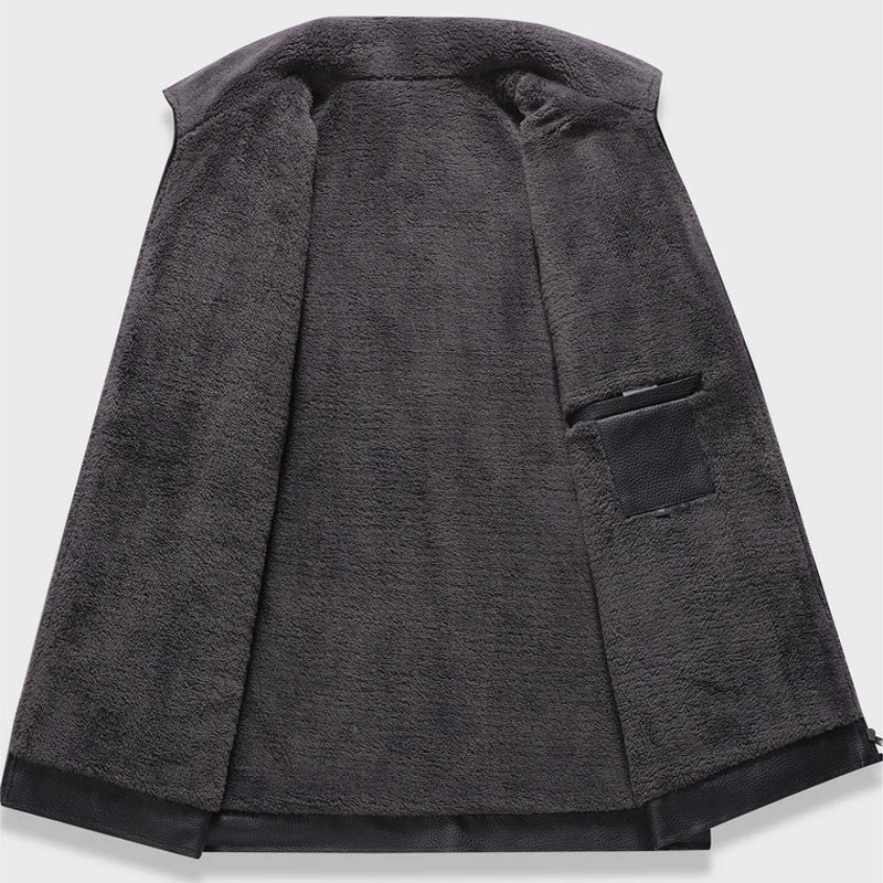 Soft Leather Jacket Men Fleece Lined Winter Faux Biker Jacket Black Fur Collar Motorcycle Leather Coat Casual Thick Warm Outwear