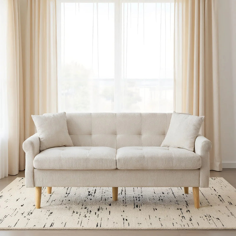 KOMHTOM Sofa 2-Seater, 2-Seater Sofa with 2 Cushions, Small Fabric Couch Kitchen Sofa with Armrest, Mini Sofa Padded Couch