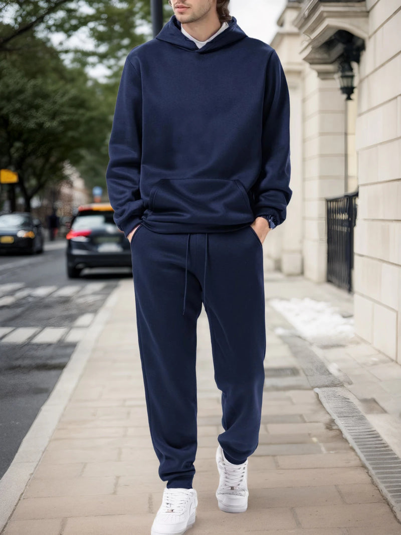 Men's Autumn and Winter Solid Color Hoodie+jogging Pants Two-piece Set Fashionable Outdoor Casual Sportswear Men's Tracksuit