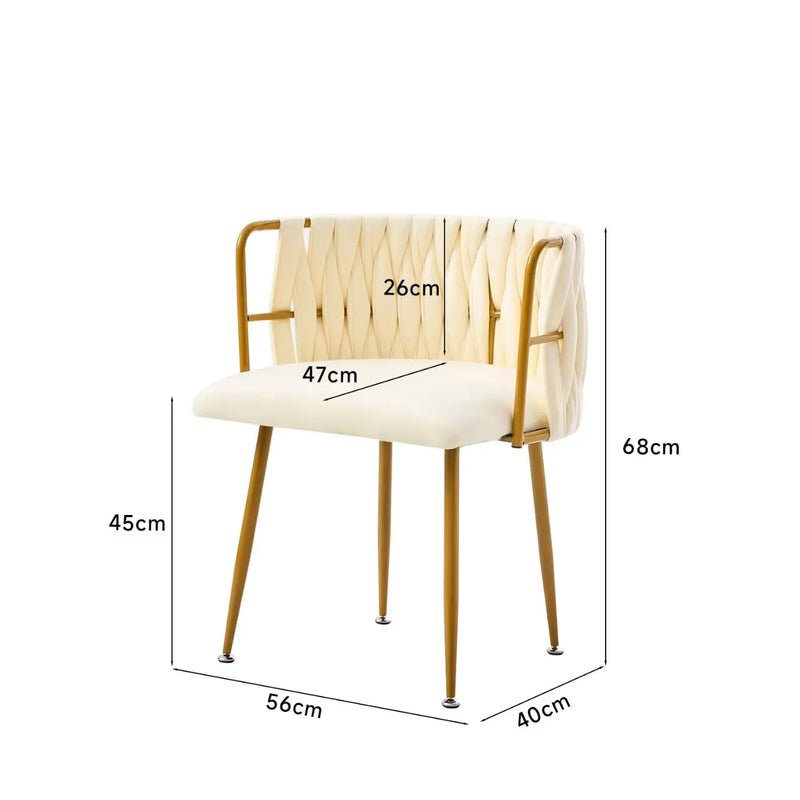 Formwell dining chair set of 2pcs velvet fabric hand wave metal frame curved backrest for kitchen dining living room