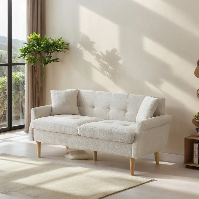 KOMHTOM Sofa 2-Seater, 2-Seater Sofa with 2 Cushions, Small Fabric Couch Kitchen Sofa with Armrest, Mini Sofa Padded Couch