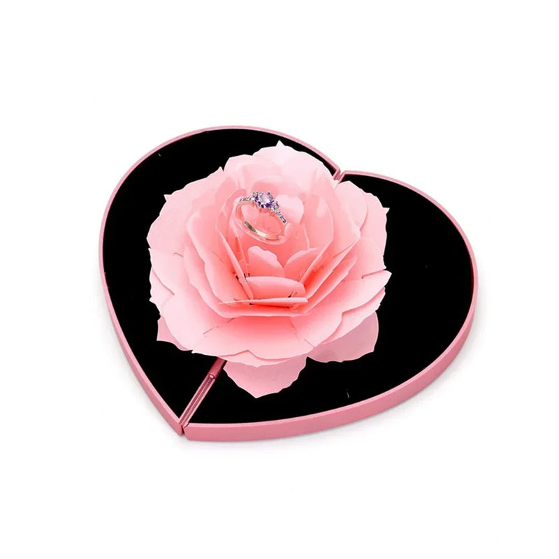 3D Heart Shape Rose Flower Wedding Ring Display Holder Box Jewelry Storage Case for Couples Special Proposal Ring Box