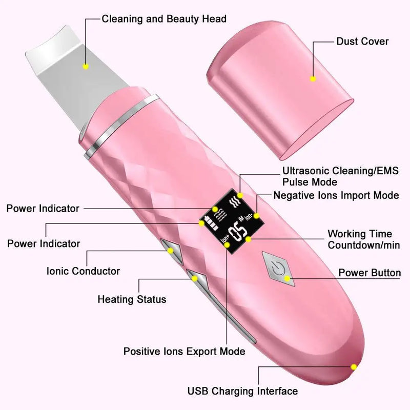 LCD Ultrasonic Skin Spatula - Pore Cleaner & Blackhead Remover Facial Skincare Device
