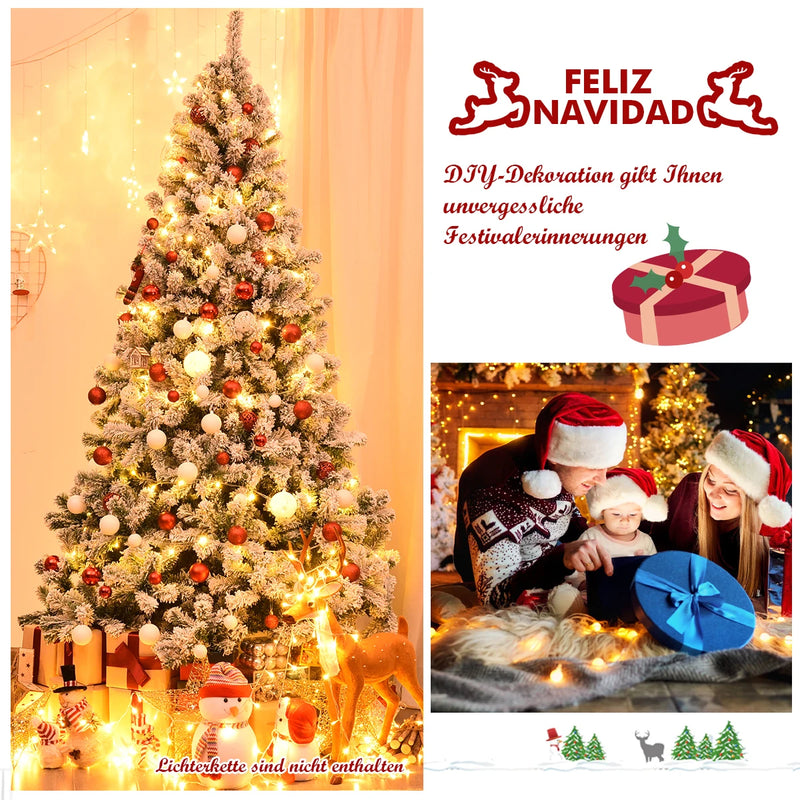 180/225cm Artificial Christmas Tree with Snow, Fir Tree with Metal Stand, Christmas Tree 928/1346 Lace PVC Folding System