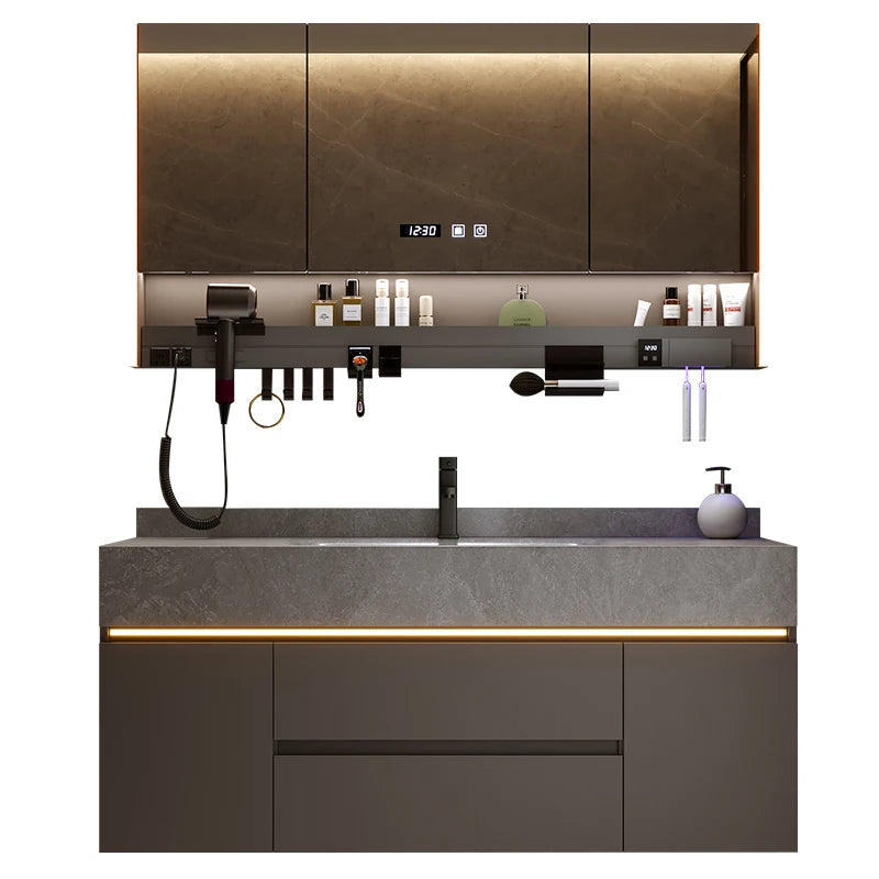 Bathroom Cabinet with Rock Plate Integrated Basin Bathroom Vanity Cabinet with Sink Smart Mirror Combination Bathroom Furniture