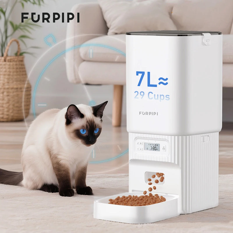 Automatic Cat Feeder Furpipi 7L Slow Food Machine Timed Cat Dry Food Dispenser Auto Pet Meal Feeder for Cats and Small Dogs