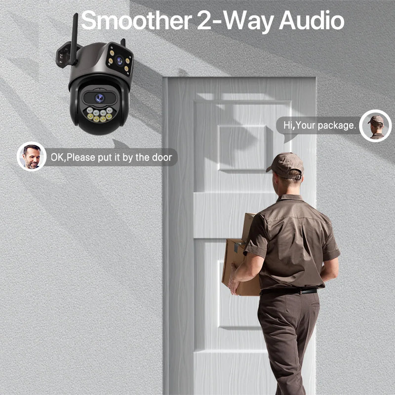 WONSDAR WIFI IP Camera Outdoor Dual Lens Security Camera 4MP Ai Human Detection Security Protection Waterproof Camera PTZ iCsee