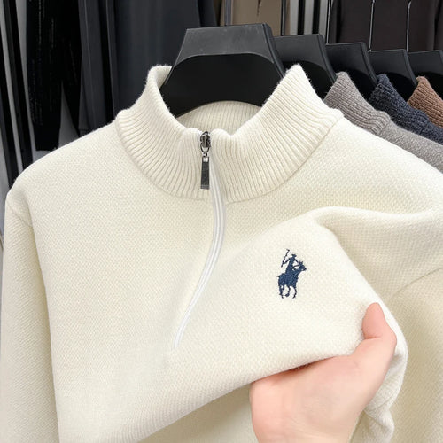 Luxury Thicken Men's New Sweater Autumn Winter Keep Warm Embroidery Zipper Fashion Design High Quality Knit Leisure Men Clothing