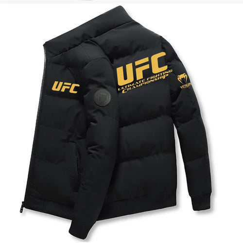 2025UFC new thick jacket, warm cotton-padded jacket, winter casual sports down jacket, stand-up collar windproof jacket