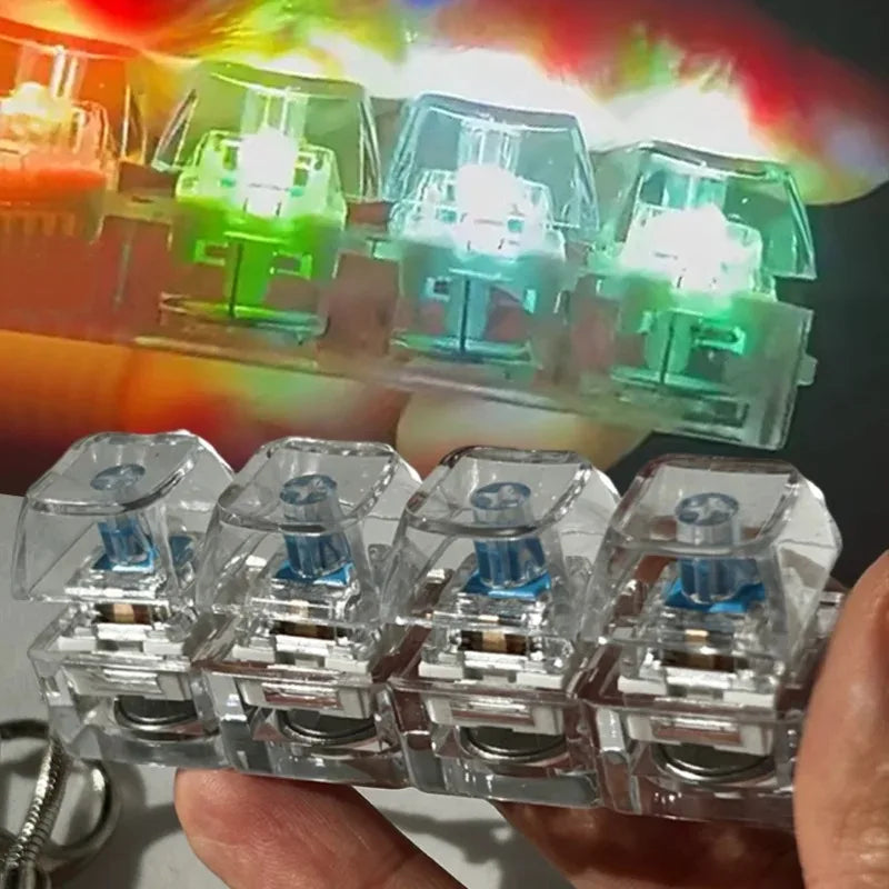 2PC Mechanical Keyboard Toy Light Up, Loud Fidget Keyboard Clicker, Keychain 4-in-1 with Cat Keycaps, for Adult To Relief Stress