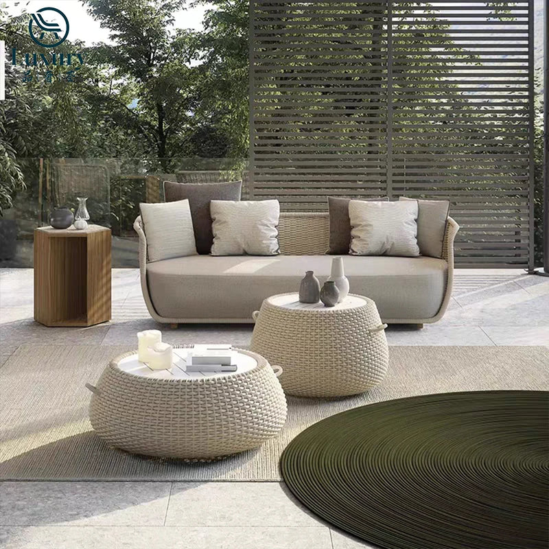 Italian Style Modern Luxury Waterproof Outdoor Rattan Garden Sofa Set For Hotels And Villas For Courtyard