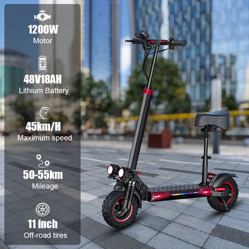 J11 Max Folding Electric Scooter 1200W Motor 48V18AH 10-inch Tires Adult Travel E-Scooter with Seat 30-40 Miles Electric Scooter