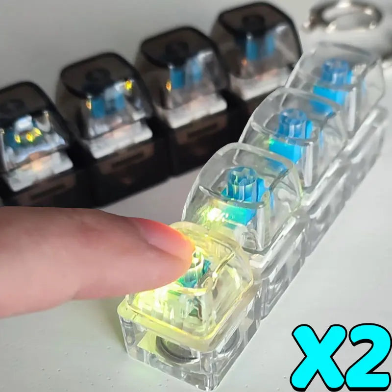 2PC Mechanical Keyboard Toy Light Up, Loud Fidget Keyboard Clicker, Keychain 4-in-1 with Cat Keycaps, for Adult To Relief Stress