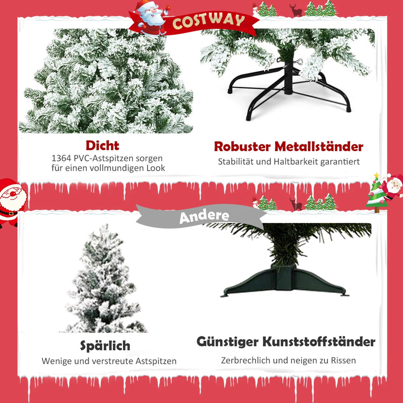 180/225cm Artificial Christmas Tree with Snow, Fir Tree with Metal Stand, Christmas Tree 928/1346 Lace PVC Folding System