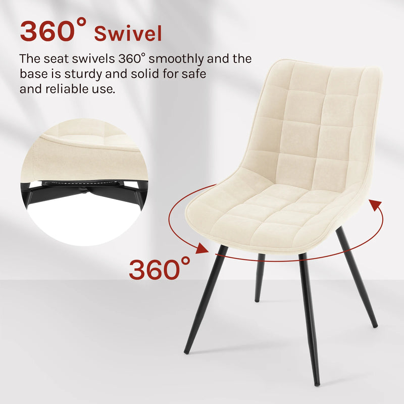 WOLTU 2PCS/Set Swivel Dining Chairs Velvet Dining Room Chairs Upholstered Chair with Metal Legs Backrest for Kitchen Living Room