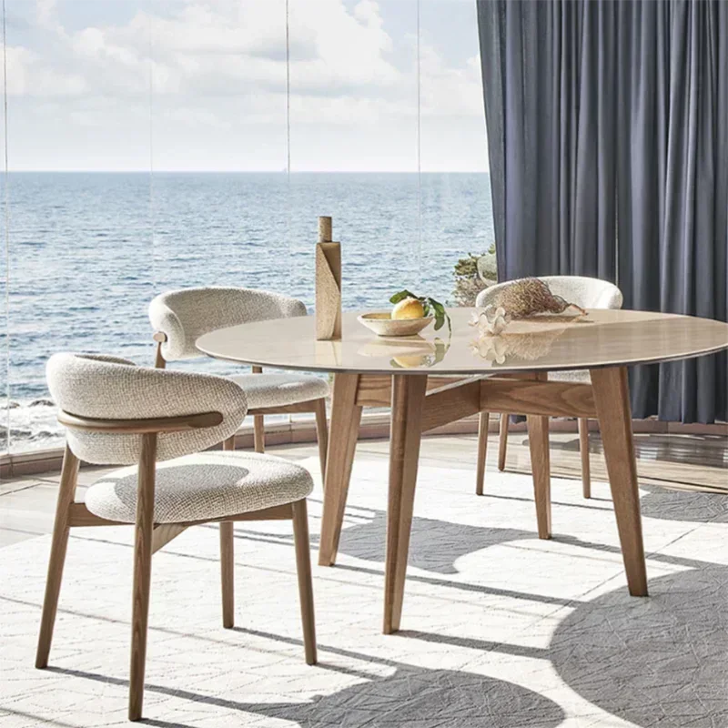 Light Luxury Solid Wood Comfortable Chair Creative Home Office Desk Restaurant Coffee Shop Backrest Fabric Dining Chairs